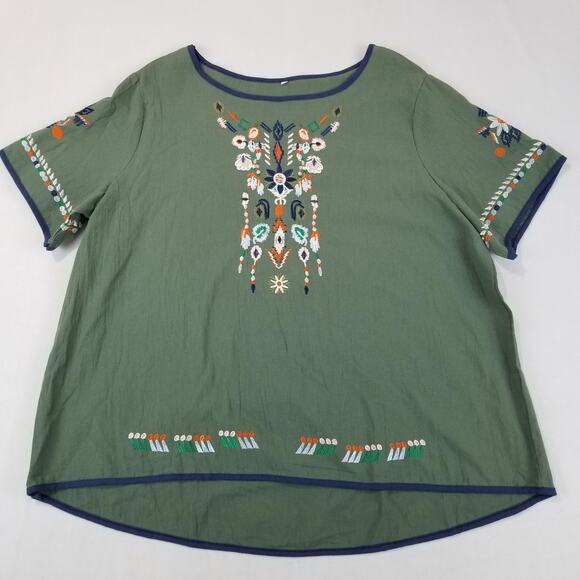Blouse Womens 2XL Embroidered Tunic Scoop Neck Short Sleeve Top - Picture 1 of 9